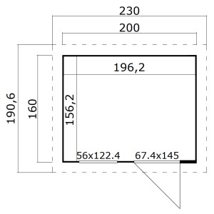 Grundriss Kinderspielhaus Lasita Maja Flipp, 160x200 cm, mit Maßen.