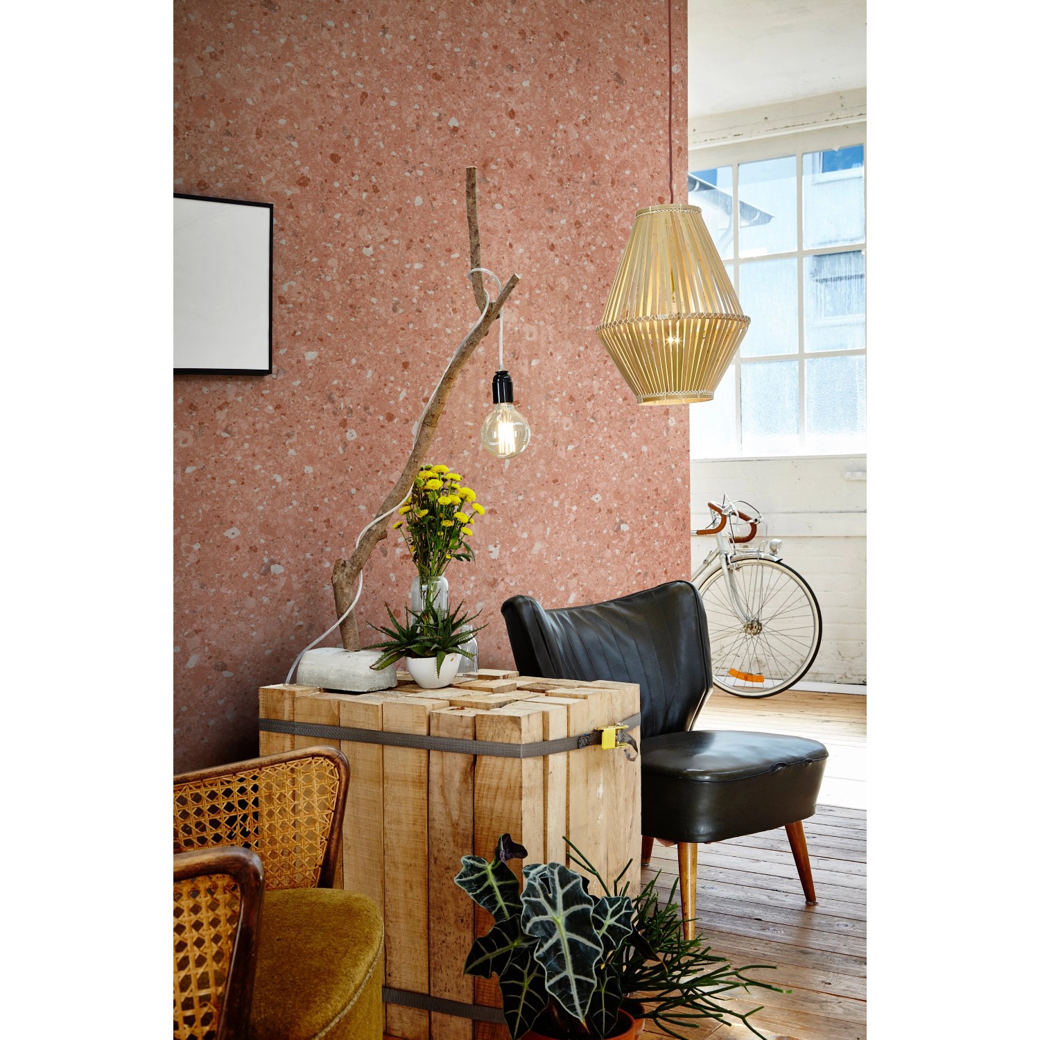 Grosfillex Wandpaneel Element 3D Optik New Terrazzo Rose im Raum.