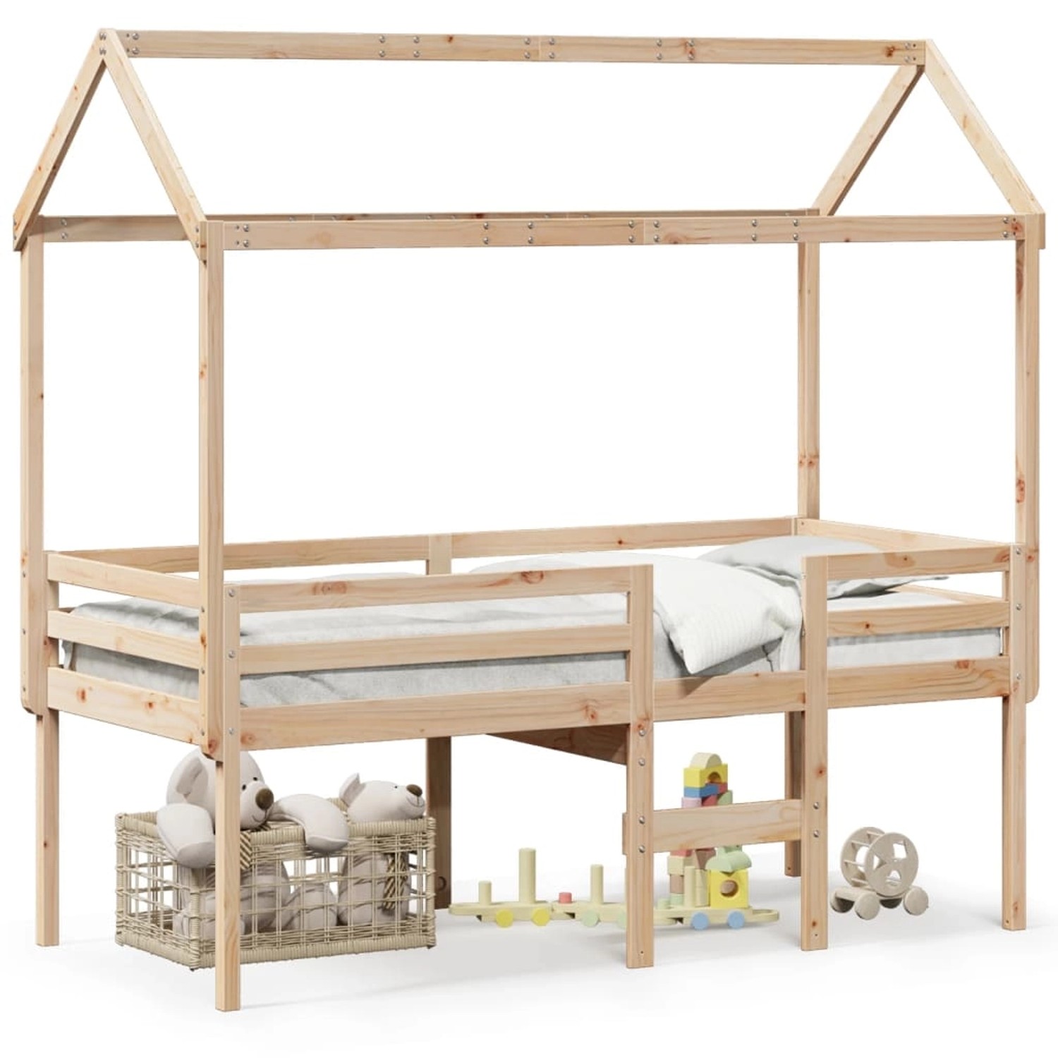 vidaXL Hochbett mit Dach 90x200 cm Massivholz Kiefer 3282132 günstig online kaufen