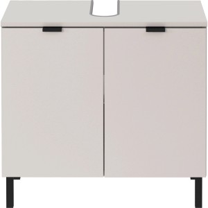 Waschbeckenunterschrank Kaschmir mit 2 Türen, schwarzen Griffen und Füßen. Modernes Badmöbel für Stauraum.