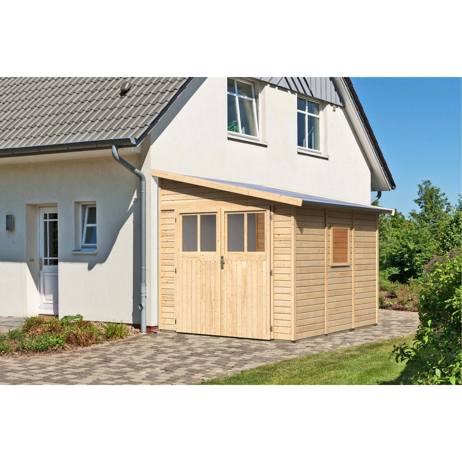 Karibu Holz-Gartenhaus Timsund Natur Pultdach Unbehandelt 235 cm x 265 cm günstig online kaufen