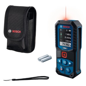 Bosch Laser-Entfernungsmesser GLM80-35C, schwarz-blau, mit rotem Laser, Display, schwarzer Tasche, Batterien, Handschlaufe. Messwerkzeug.