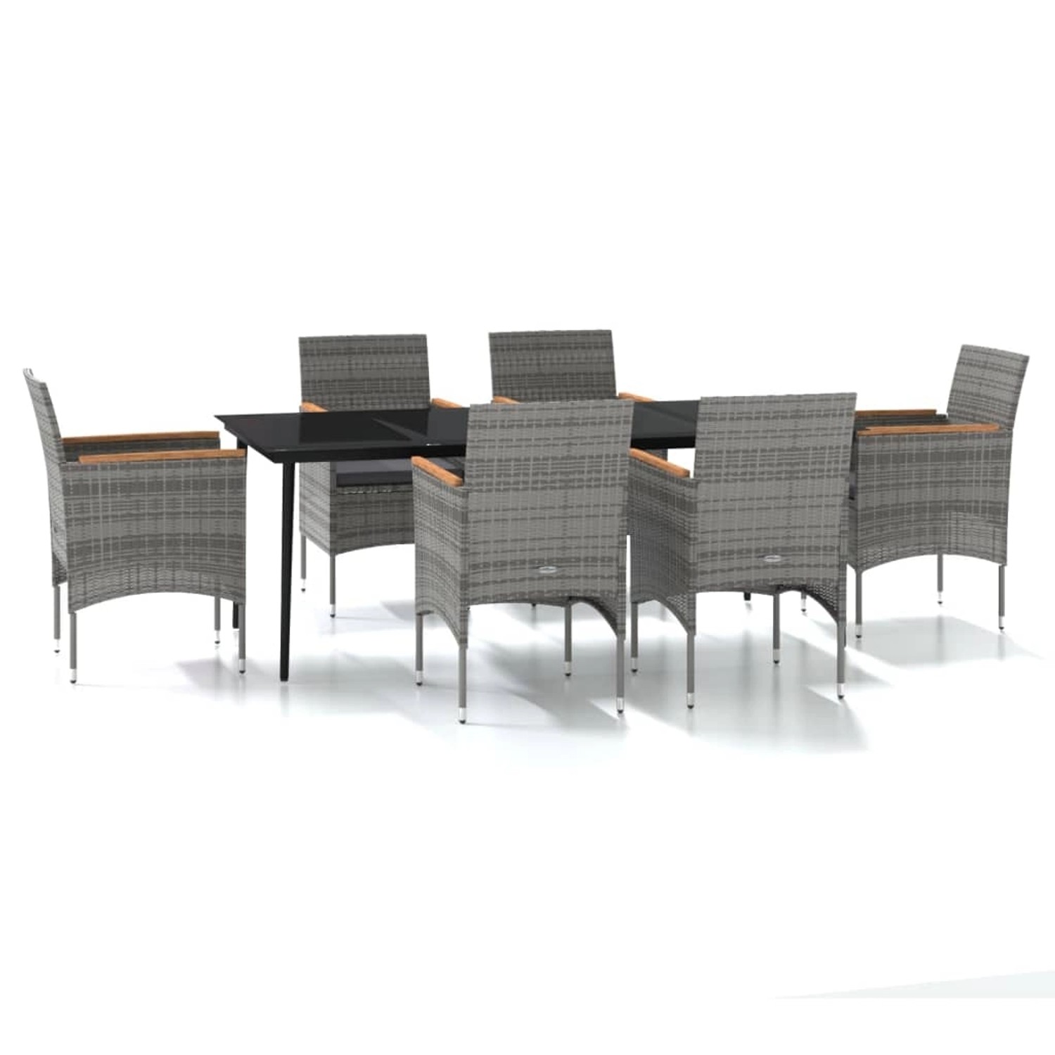 vidaXL 7-Tlg Garten-Essgruppe mit Kissen Grau und Schwarz 3099351 günstig online kaufen