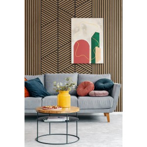 Wohnraum mit Grosfillex Wandpaneel 3D Optik Linio Graphic Light Oak Holz, hellbraun.