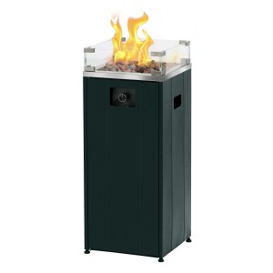 Buschbeck Loungefeuer Malta Schwarz: Terrassenheizer mit Lavasteinen und Glaswindschutz.