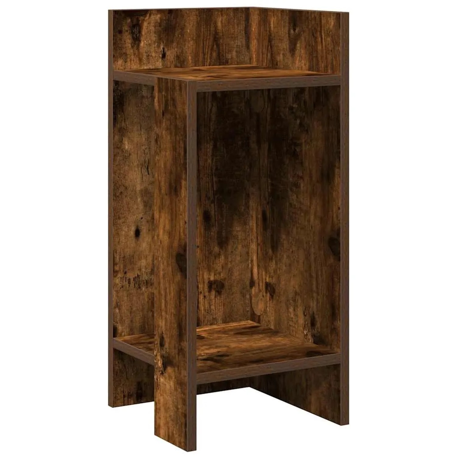 Beistelltisch Räuchereiche aus Holzwerkstoff mit zwei offenen Ablagefächern. Modernes Design.