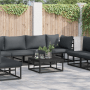vidaXL Garten-Sofa-Set, 8-teilig, schwarz, mit Aluminiumrahmen und grauen Kissen.