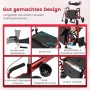 Roter Costway 2-in-1 Rollator/Rollstuhl mit Aluminiumrahmen, umkehrbarer Rückenlehne, breitem Sitz und Fußstützen.
