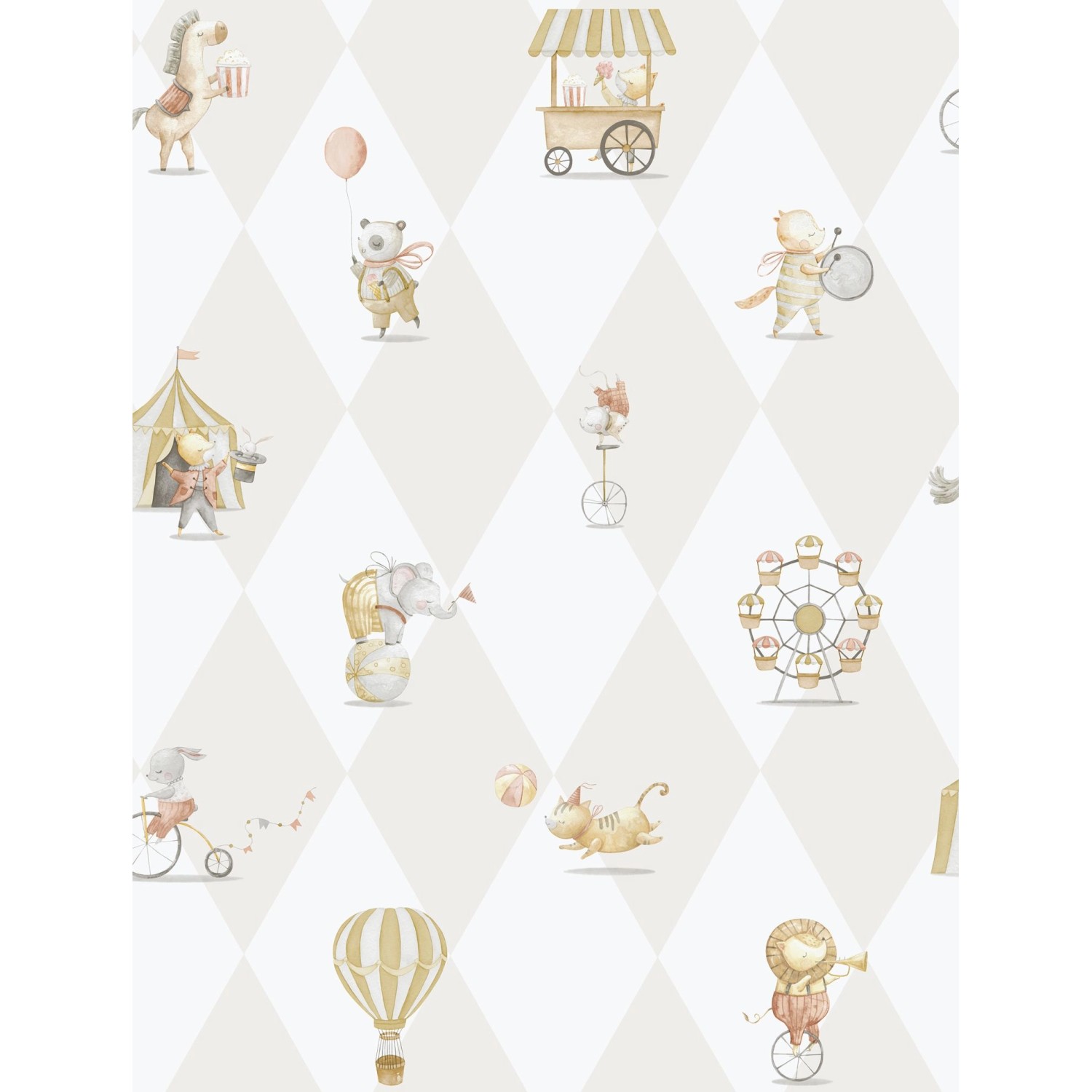 Sanders & Sanders Tapete Zirkus Gelb Beige und Weiß 53 cm x 10.05 m günstig online kaufen