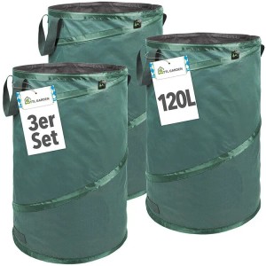 TTL GARDEN Pop-Up Laubsack Premium 120L 3er Set Selbststehend 220g/qm Gartensack Faltbar Für Laub Gras Gartenabfall