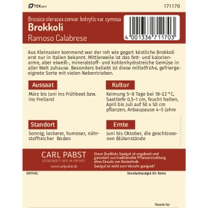 Pabst Keimkraft Brokkoli Ramoso Calabrese Saatgutpackung, Gemüsesamen für ca. 80 Pflanzen.