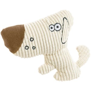 Beiges Hunter Hundespielzeug Barry aus Kord, 16 cm, mit Squeaker und Comic-Gesicht.