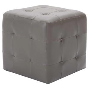 Grauer vidaXL Pouf im 2er-Set, quadratischer Hocker aus Kunstleder, 30x30x30 cm.