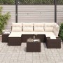 Braunes 7-tlg. vidaXL Garten-Sofa-Set aus Rattan mit creme Kissen für Terrasse und Garten.
