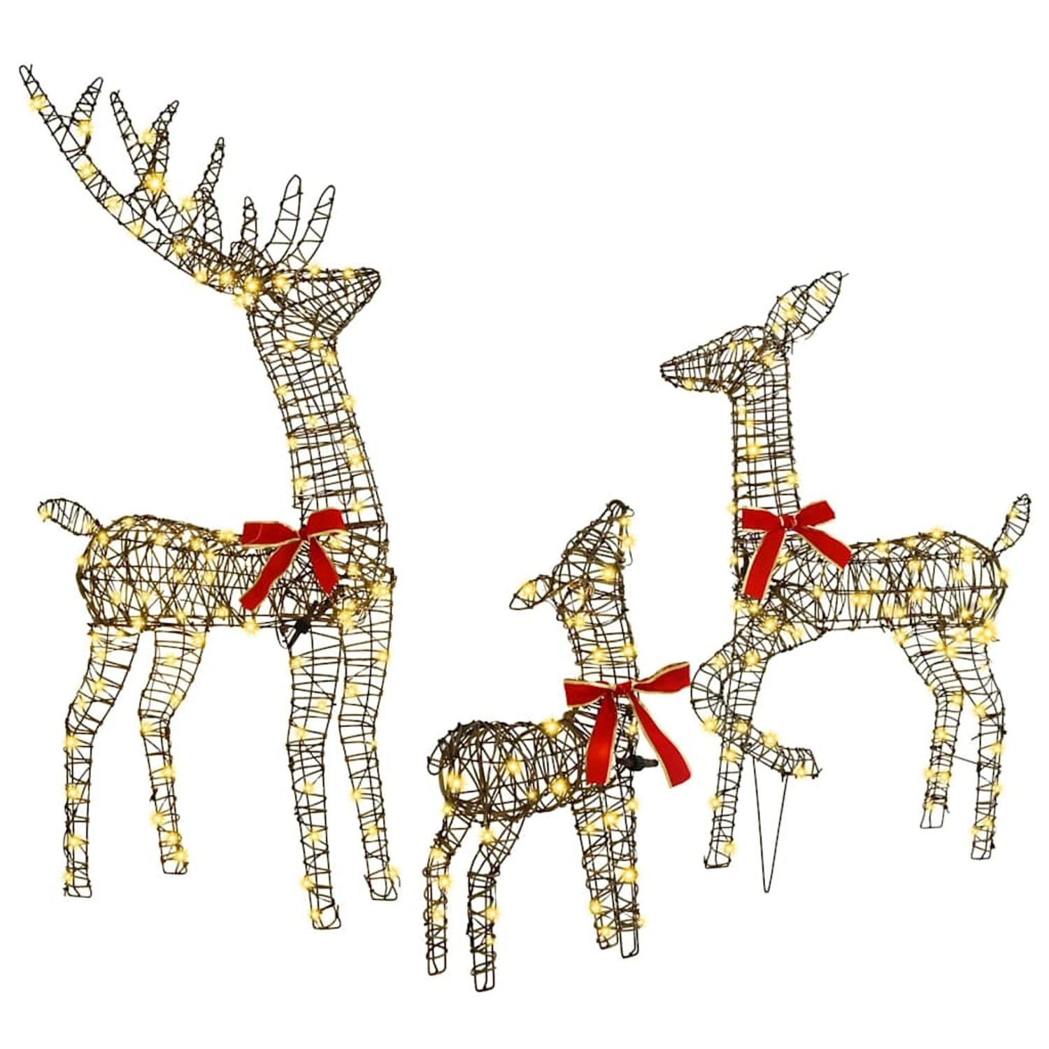 vidaXL Rentiere Familie 3 Stk Warmweiß 67 x 26 x 127 cm Rattan 42019052