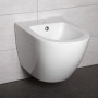 Weißes, glänzendes Kerra Wandbidet Delos BID aus Sanitärkeramik, wandmontiert für moderne Bäder.