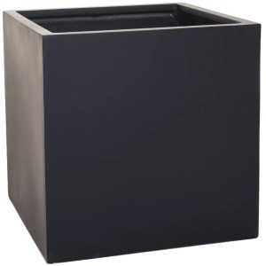 Anthrazitfarbener, würfelförmiger Vivanno Pflanzkübel Block aus Fiberglas, 45x45x45 cm.