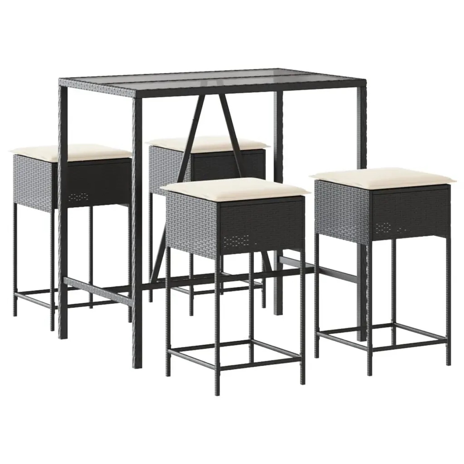 vidaXL 5-Tlg Gartenbar-Set mit Kissen Schwarz Poly Rattan 3261466