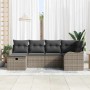 Graues 6-tlg. vidaXL Garten-Sofa-Set aus Poly Rattan mit Kissen und Stauraum.