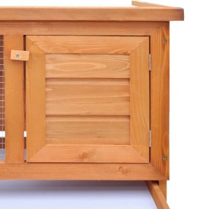 Detailansicht: vidaXL Kaninchenstall aus Holz mit Tür und Drahtgitter.