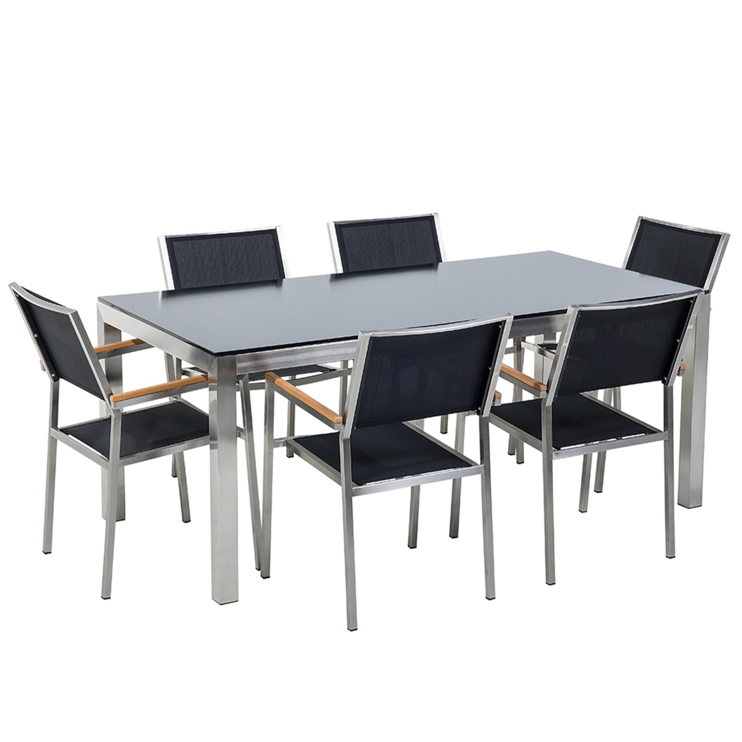Beliani Gartentisch Set Schwarz Silber 90x180x87 günstig online kaufen