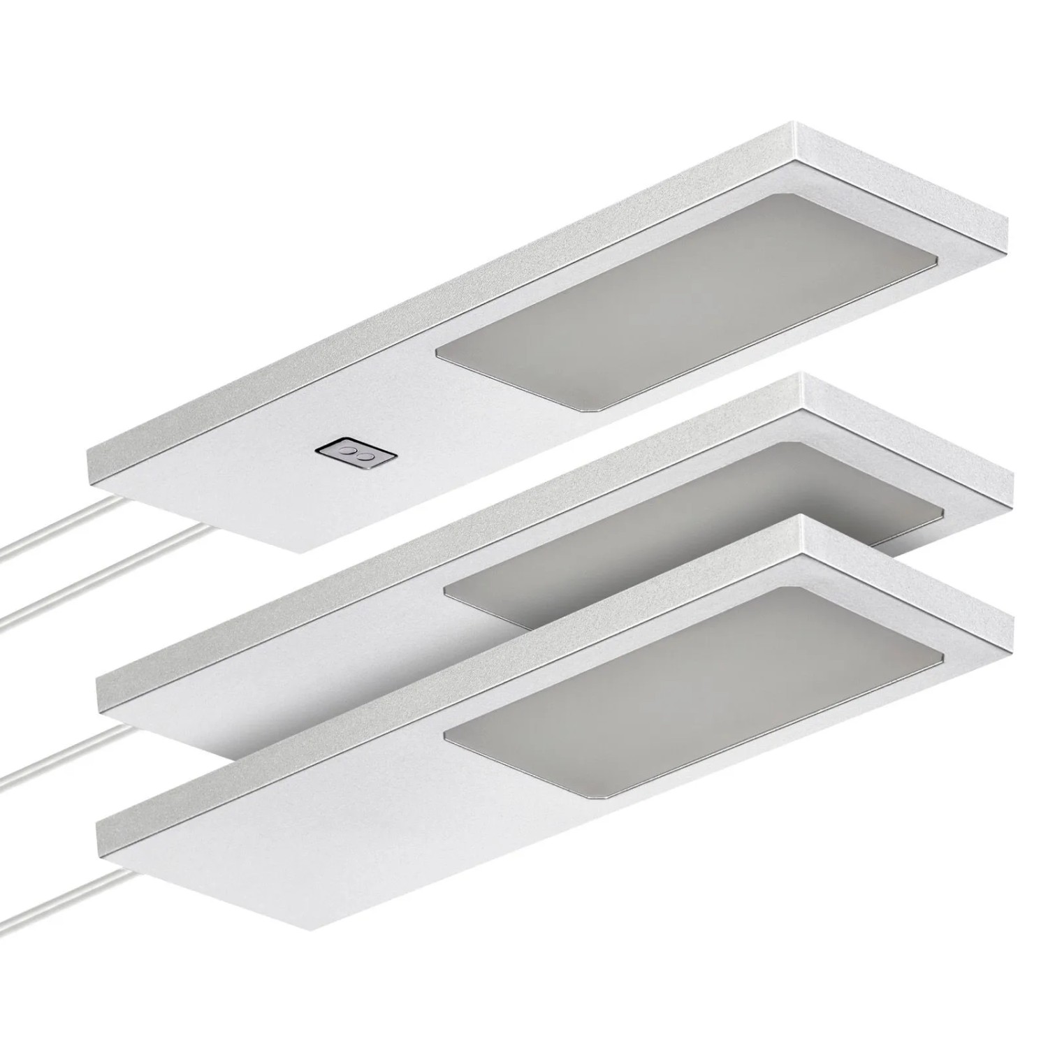 SOTECH 3er Set LED Möbelleuchten GIULIA II mit und Ohne Sensor Silbergrau 2700K Warmweiß inkl. Trafo und Verteiler