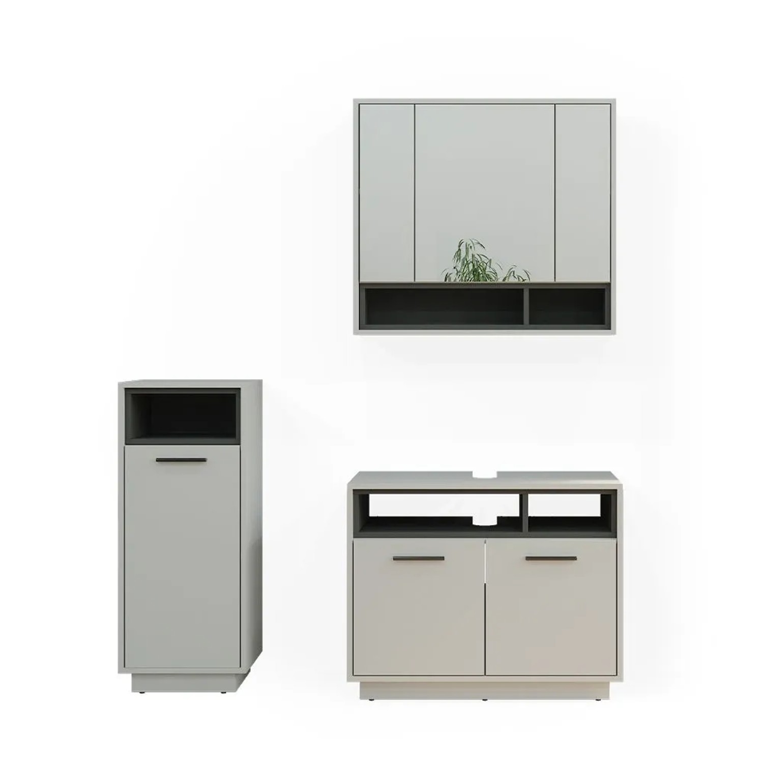 Vicco Badmöbel-Set Beatrice Grau 80 x 64 3-teilig