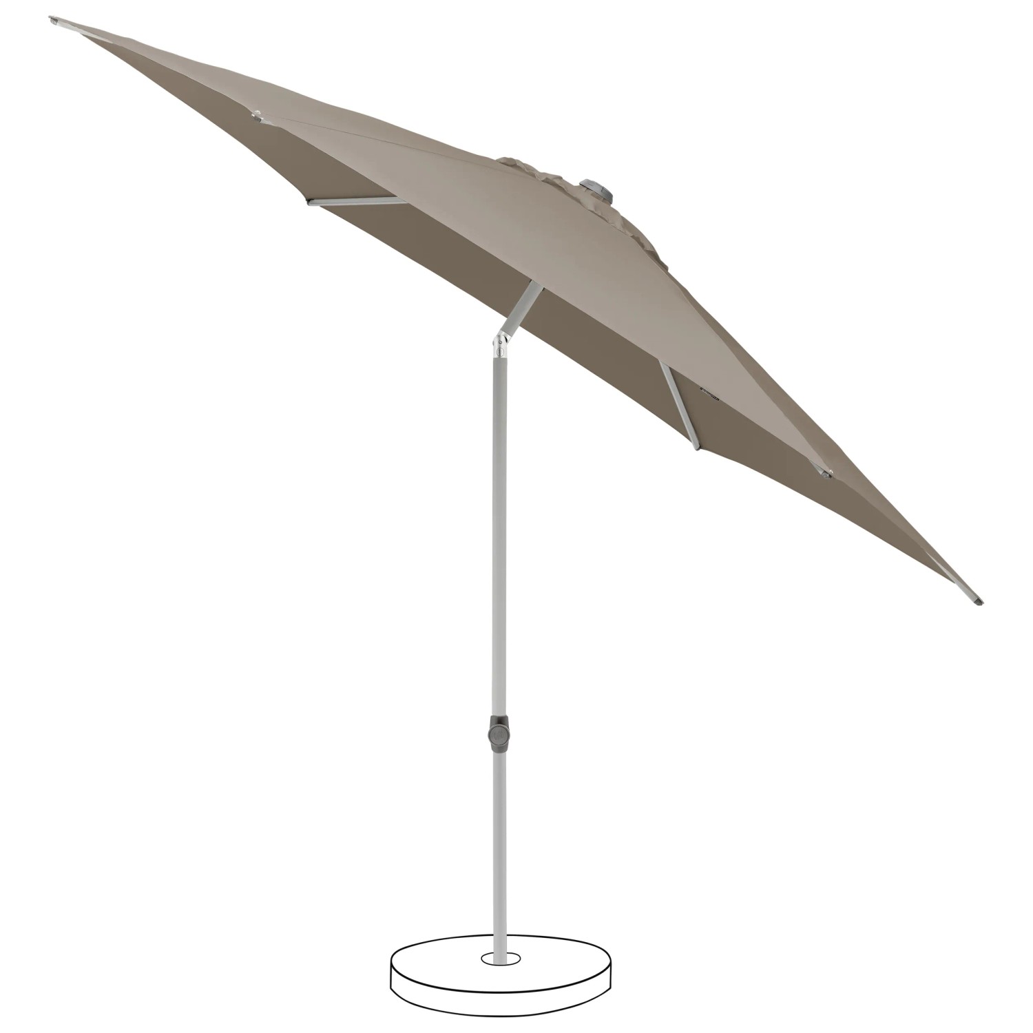 Suncomfort Marktschirm in Taupe hell mit Handöffner und Neigungsfunktion.
