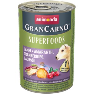 Gran Carno Hunde-Nassfutter Lamm, Amaranth, Cranberry, Lachsöl, 400g Dose.