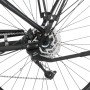 Detailaufnahme: Hinterrad des Fischer E-Bike Damen Viator 4.0i mit Scheibenbremse und Ständer.