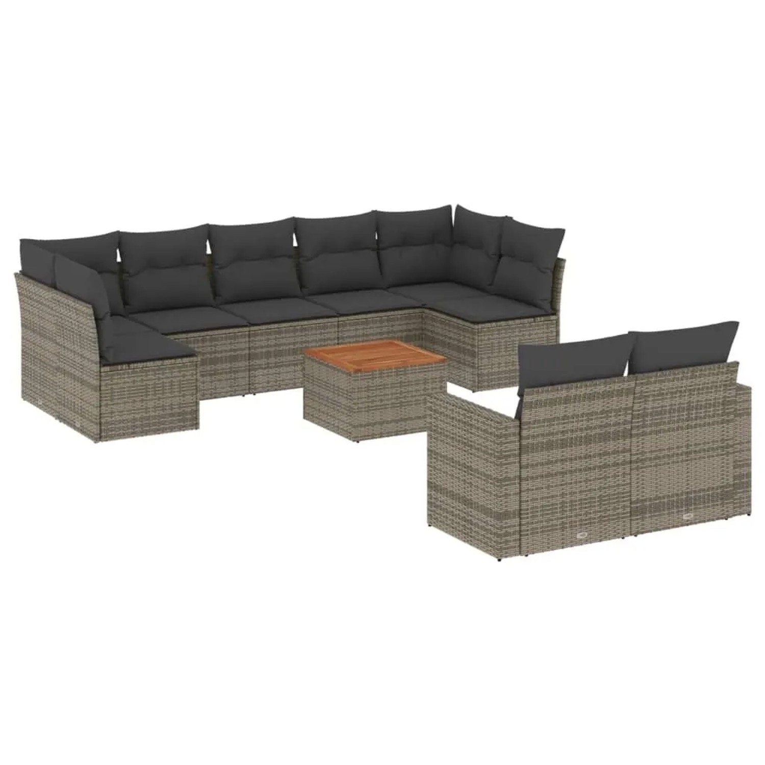 vidaXL 10-Tlg Garten-Sofagarnitur mit Kissen Grau Poly Rattan 3224275