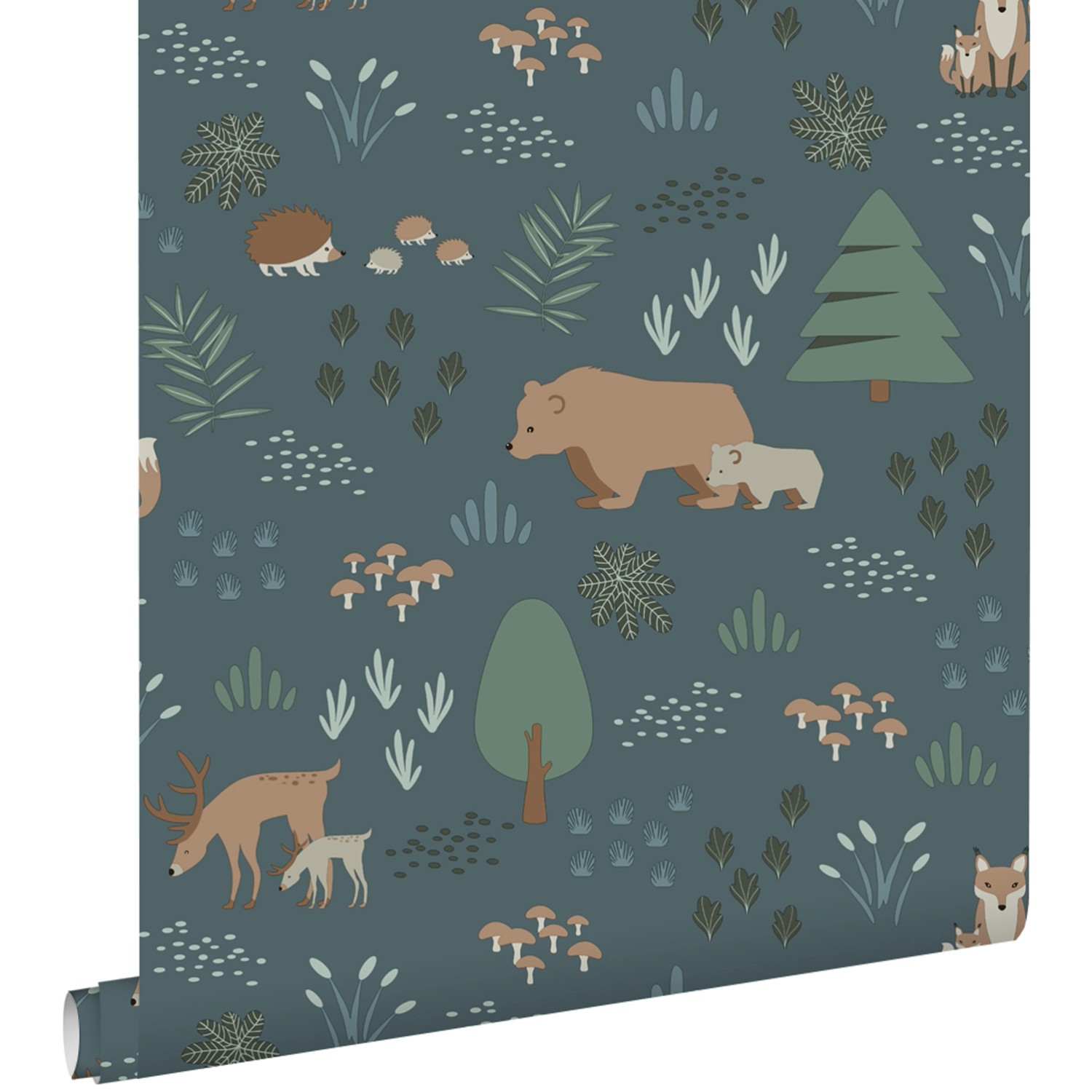 ESTAhome Tapete Wald mit Waldtieren Graublau 53 cm x 10.05 m günstig online kaufen