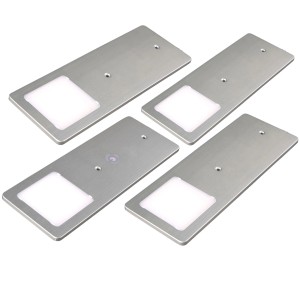 4er Set kalb LED Unterbauleuchten in Silber, 5W, flach, mit Touchdimmer und warmweißem Licht für die Küche.