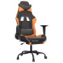 Gaming-Stuhl in Schwarz und Orange mit Fußstütze und Massagefunktion.
