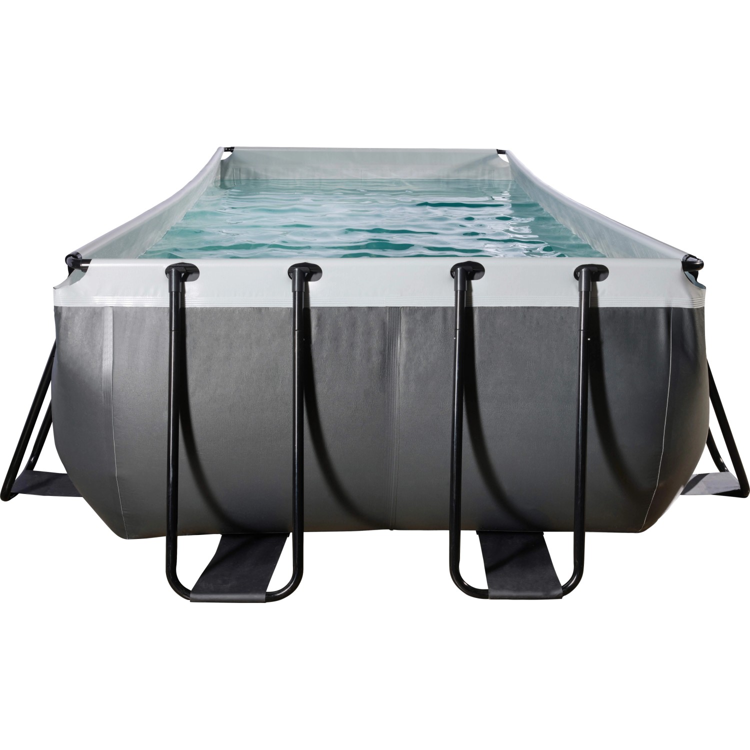 Rechteckiger Exit Black Leather Pool 540x250x122 cm mit Stahlrahmen und schwarzem Lederprint.
