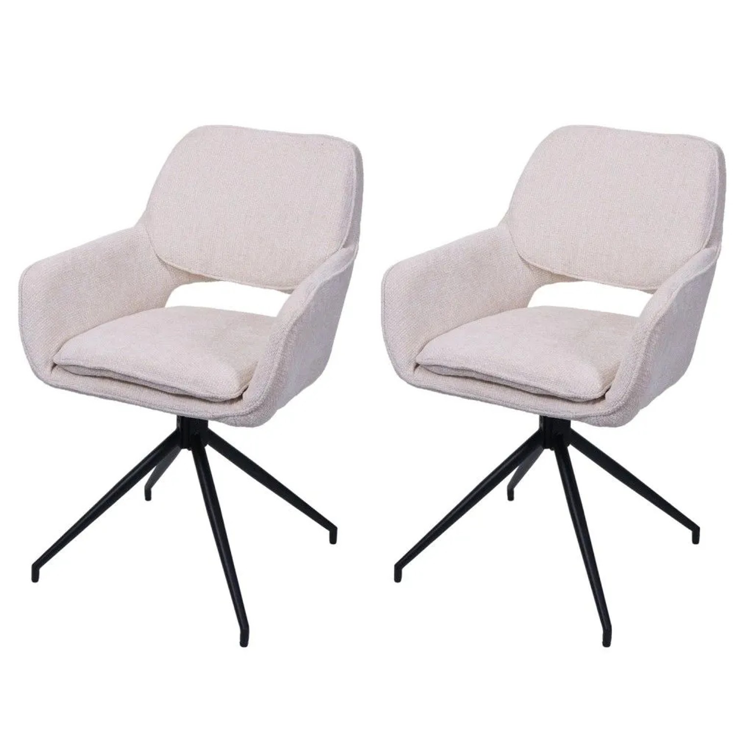 MCW Esszimmerstuhl N74 2er-Set Stoff Chenille 490g/m² Creme