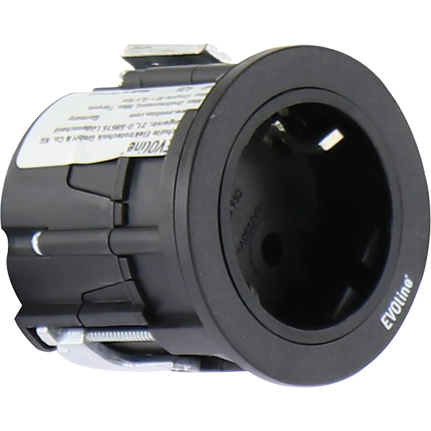 Evoline One Einbausteckdose mit Abdeckring ø 59 mm 230 V Kunststoff Schwarz