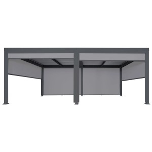 Anthrazitfarbene Alu Pergola mit Seitenwänden, 3x6m. Terrassenüberdachung mit Wind- und Insektenschutz.