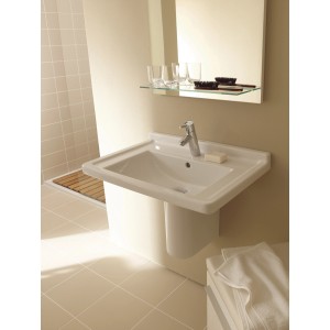 Weißes Duravit Starck 3 Handwaschbecken, 70 cm breit, mit Hahnloch und Überlauf.