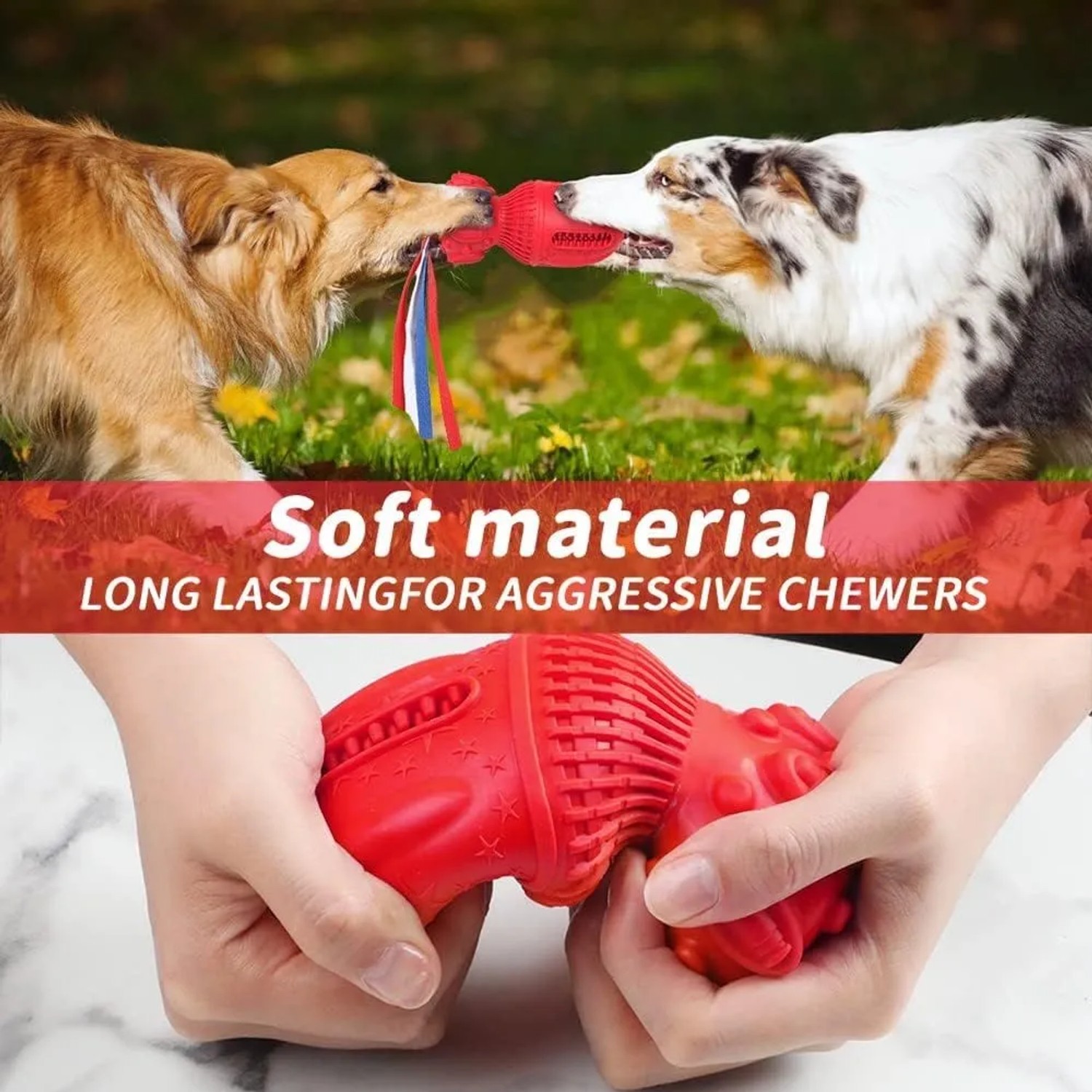 Rotes Petsation Kauspielzeug Rocket für Hunde, robust und interaktiv.