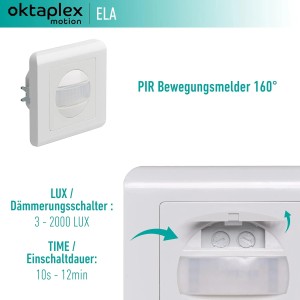 Oktaplex Ela Bewegungsmelder 2er Set für Unterputzmontage, 160° Erfassungswinkel.