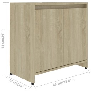 vidaXL Badezimmerschrank Sonoma-Eiche, 60x33x61 cm, Holzwerkstoff mit zwei Türen.