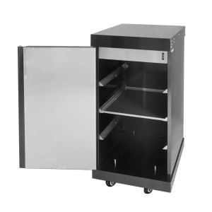 MyOutdoorKitchen Modul mit Schrank Small Black Collection, offene Tür, Edelstahl, Rollen.