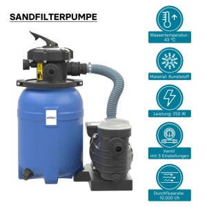 Wiltec Sandfilteranlage 250W 14L Filtertank 10000L/H Pool Pumpe Filterpumpe