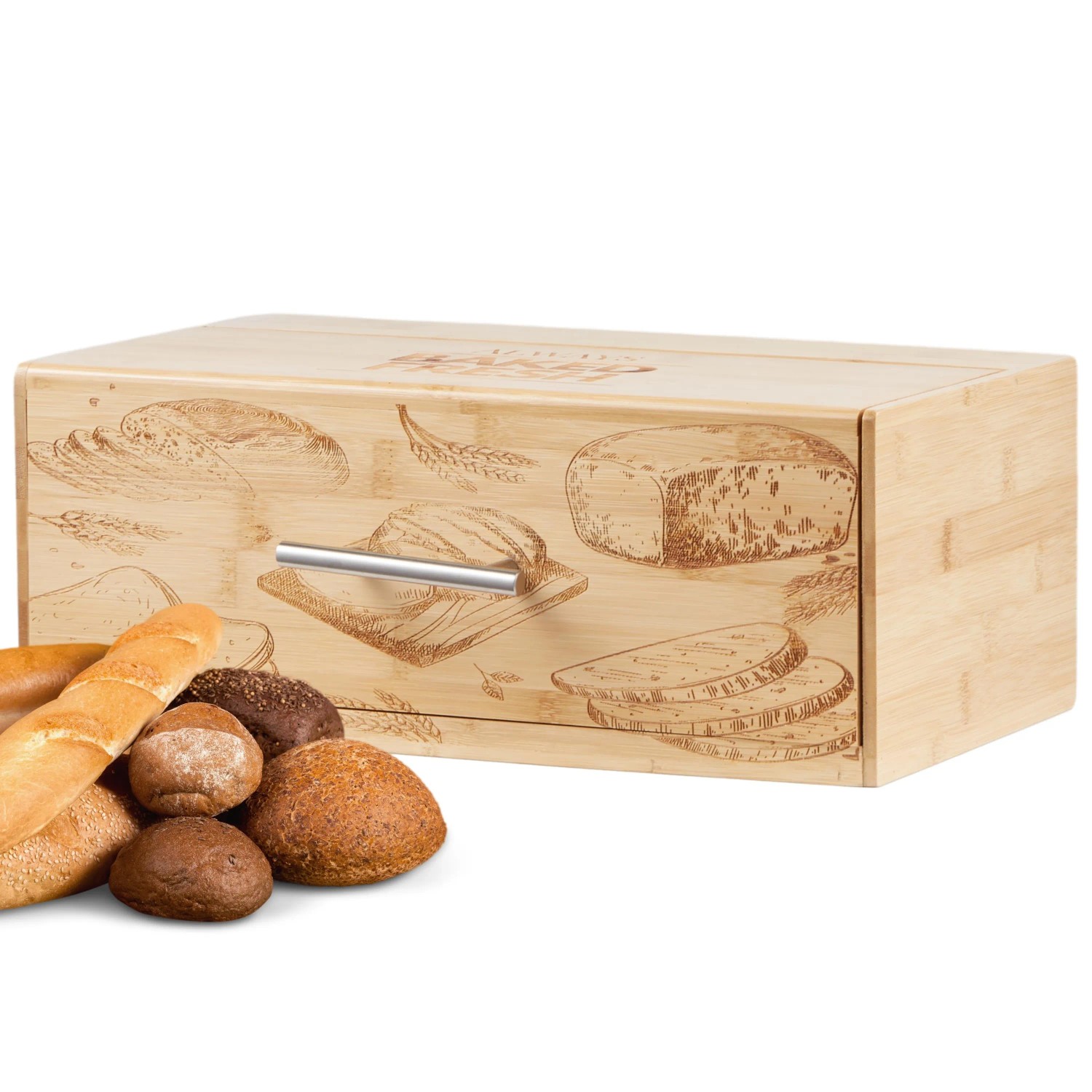 Ecosa EO-5041 Brotkasten aus Bambus mit Edelstahlgriff