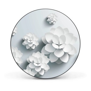 Runde, schwarze Magnettafel (47cm) mit Lotusblüten-Motiv. Wanddekoration, Magnetwand, Pinnwand.