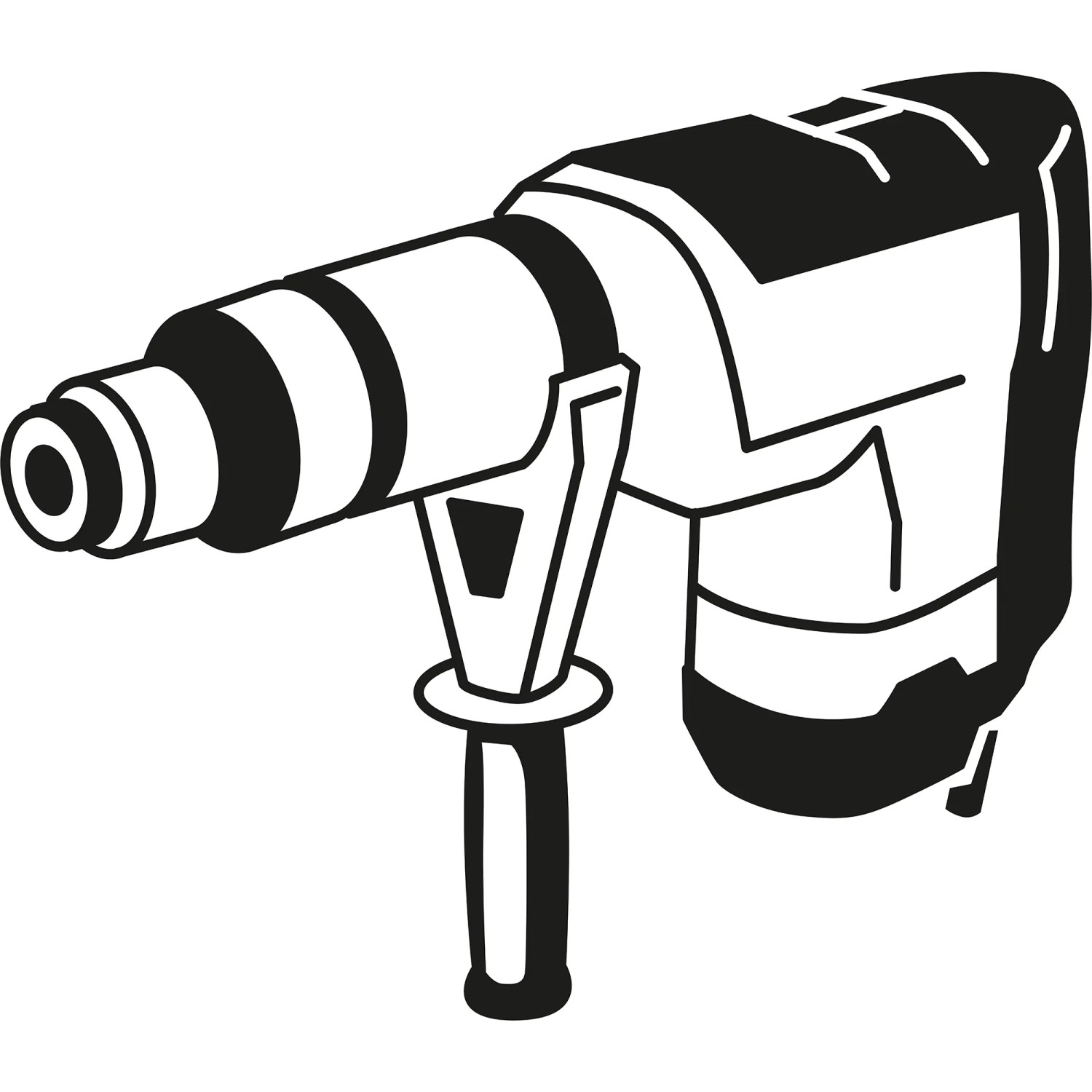 Schwarz-weiße Illustration eines Bohrhammers von Bosch, geeignet für Betonbohrarbeiten.