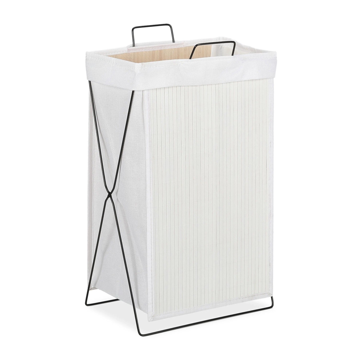 Relaxdays Wäschekorb Bambus Weiß Klappbar 61 cm x 38 cm x 22 cm 0,9 kg