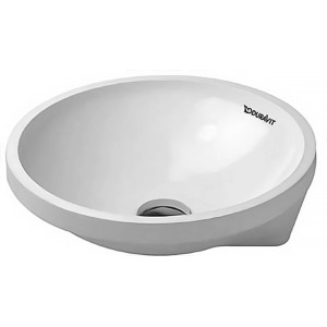 Weißes, rundes Duravit Architec Einbauwaschbecken, 43 cm, ohne Hahnloch.