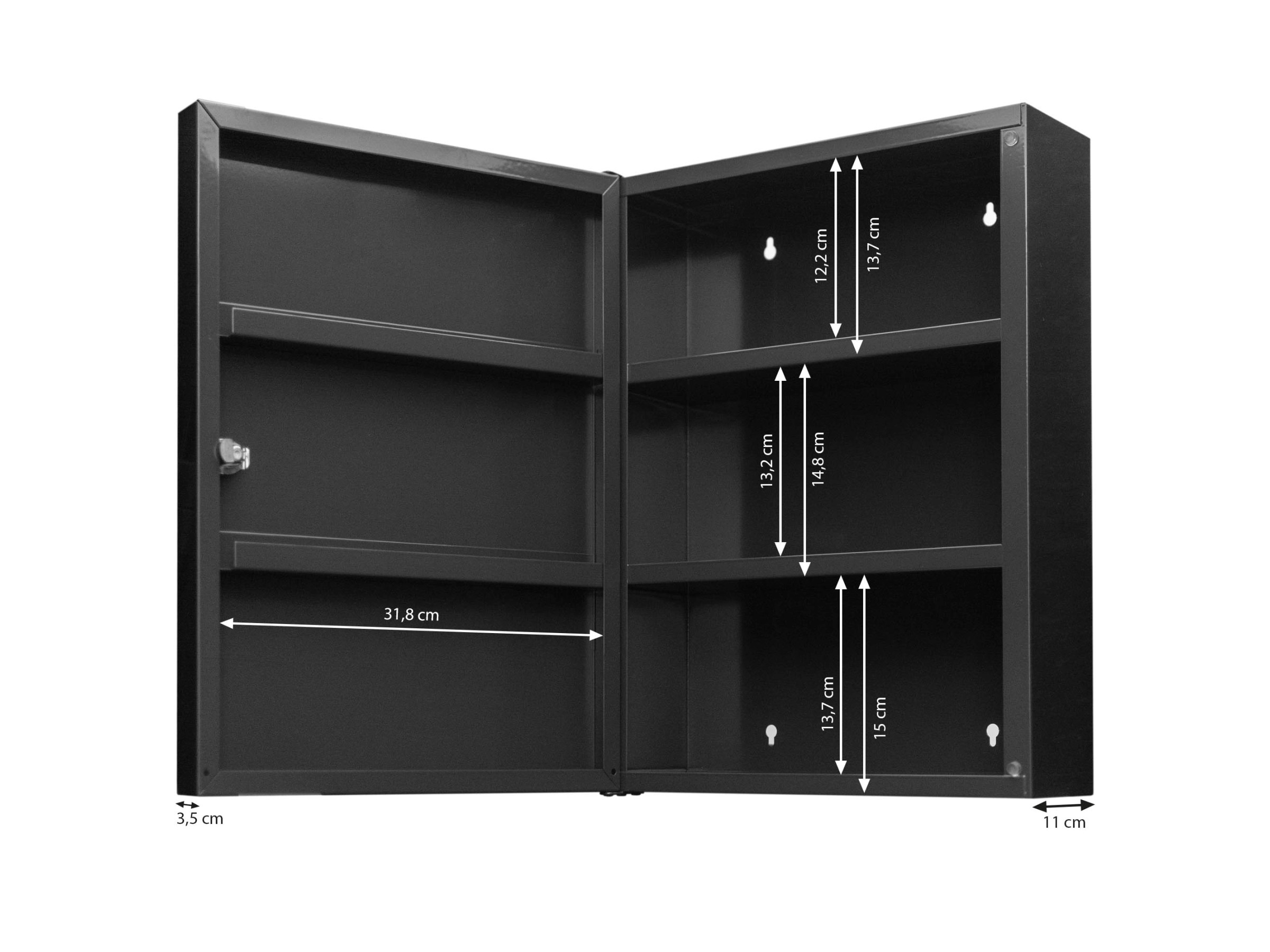 Aluminium Badezimmer-Spiegelschrank Bauernhaus-Stil – 66x76 Cm, Silber, Mit 3 Glasböden, Aufputzmontage
